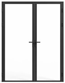 Drzwi kompletne 2-skrzydłowe dwustronne z aluminium i szkła hartowanego - 2 x wys. 204 x szer. 93 cm - Czarny - LOXTON