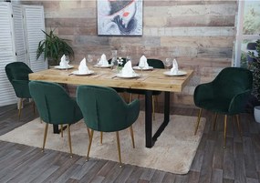 Krzesło do jadalni MCW-F18 (zestaw 6 sztuk),  aksamitna zieleń, złote nogi