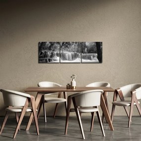 Obraz - Czarno-biały wodospad (z zegarem) (90x30 cm)