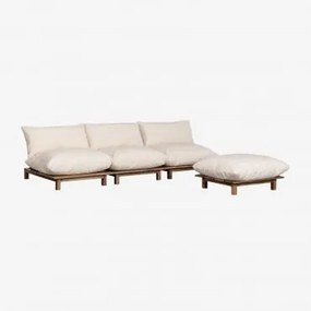 Sofa Modułowy Rozkładany 3-częściowy Z Pufą Z Drewna Akacjowego Brina Kremowa - Sklum