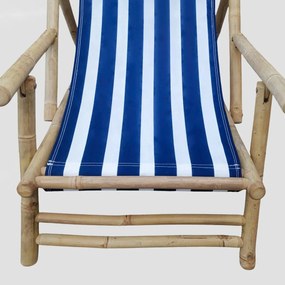 Leżak bambusowy MARE z podłokietnikami 139x60x11cm w biało niebieskie paski  HOMLA