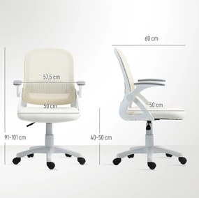 HOMCOM Oddychające siatkowe krzesło biurowe, ergonomiczne krzesło obrotowe z podnoszonymi podłokietnikami i podparciem lędźwiowym, białe | Aosom PL