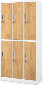 Szafa socjalna ubraniowa 6-drzwiowa biała/złoty dąb, 900 x 1850 x 450 mm: IGOR Eco Design