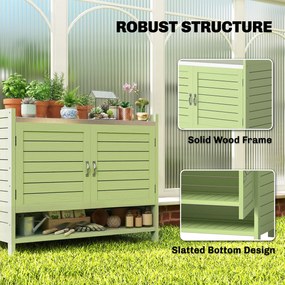 Outsunny Stół do sadzenia z szafką z drewna, szafka ogrodowa z ocynkowanym blatem, 3 półki, 88x40x70,5cm, zielony | Aosom PL