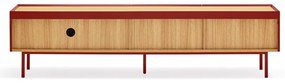Czerwona szafka pod TV w dekorze dębu 180x45 cm Arista – Teulat
