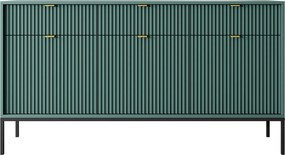 Komoda: 3 szuflady, 3 drzwi, labrador, czarna, 154 x 83 x 39 cm, złote uchwyty