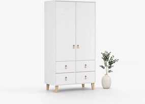 Wousia – biała szafa młodzieżowa 105 cm z 4 szufladami, drążkiem i półkami