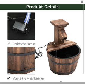 Outsunny Fontanna Ogrodowa Studnia Beczka Wodospad w Kolorze Ciemnobrązowym Drewno Ø27x37cm | Aosom PL