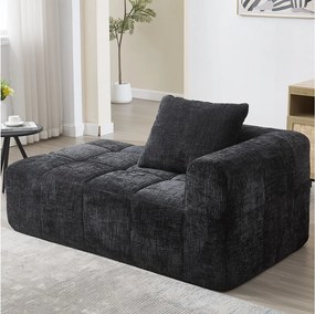 Wygodna sofa typu leżanka - 158 x 90 x 60 cm - łatwa w montażu - z poduszkami i kieszeniami - aksamitna - czarna