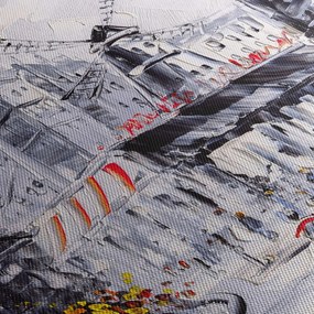 Obraz - Ulica w Paryżu, obraz olejny (z zegarem) (90x30 cm)