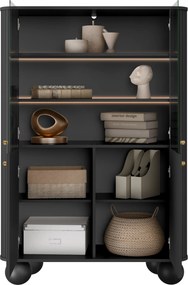 Witryna Vesper 103 cm czterodrzwiowa - czarny / złote uchwyty / nogi kule