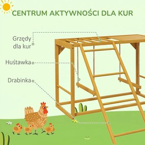 PawHut Plac zabaw dla kur z huśtawkami i drabinką, dla 3-4 kur, Drewniany kurnik zabawowy