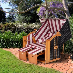 Outsunny Leżak ogrodowy 2-osobowy z daszkiem i podnóżkiem, rattan PE, czerwony, 118x79x150cm | Aosom PL