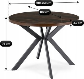 Stół Okrągły Rozkładany LUKAS 100-250 cm Orzech/Czarny Nowoczesny