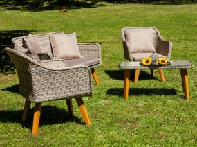 Elegancki zestaw ogrodowy z technorattanu (2 x wygodny fotel, sofa + stolik) LARGO szary niejednolity