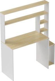 HOMCOM Biurko komputerowe z otwartymi półkami i przegródkami, stalowe, Jasnobrązowe+Białe