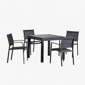 Zestaw Stołu 90-180x90 Cm Rozkładanego Z Aluminium Starmi Oraz 4 Sztaplowane Krzesła Ogrodowe Z Aluminium Archer Grafitowa Szarość - Sklum