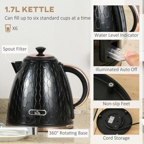 HOMCOM Zestaw czajnika i tostera, 1,7 L, różne tryby, wskaźniki LED, czarny