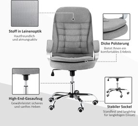 HOMCOM Fotel biurowy ergonomiczny obrotowy 360 stopni regulacja wysokości funkcja przechylania szary len | Aosom PL