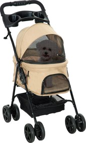 Outsunny Wózek dla psa składany z 2 pasami bezpieczeństwa do 20 kg khaki | Aosom PL