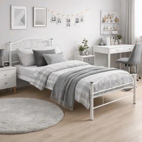Łóżko Metalowe Jednoosobowe 90x200 cm ze Stelażem GRIFFIN Metalowe Białe