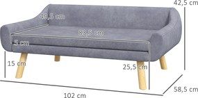 PawHut Sofa dla zwierząt Sofa dla psów, Skandynawski design, zdejmowana poduszka, efekt aksamitu, 102 cm x 58,5 cm x 42,5 cm, Szary + Naturalny