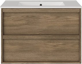 Wisząca szafka łazienkowa z wbudowaną umywalką - Ciemnodrewniany - 80 cm - UBRILA