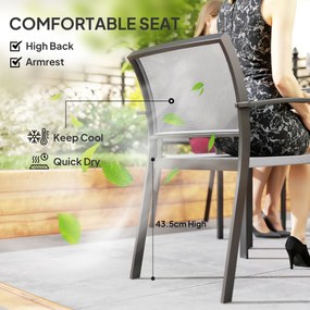 Outsunny 7-częściowy Zestaw Stołowy, 6 Krzeseł, 1 Stół, Składane, Łatwy w Czyszczeniu, Rama Stalowa, Meble Ogrodowe, Szary