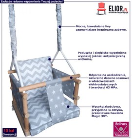 Szara drewniana huśtawka dziecięca 3w1 N0-K37