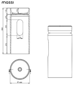 Umywalka z konglomeratu wolnostojąca okrągła z półką szklaną na ręcznik 85 x 40 cm RONA bez przelewu | Różne kolory półki : Kolor szkła - Zielony, Kolor umywalki RONA - Beż połysk, Półka - Szklana