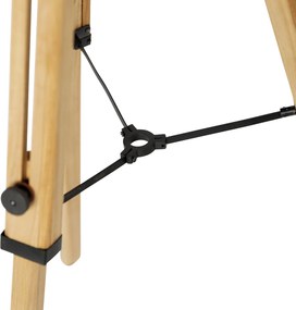 Industrialna lampa podłogowa z trójnogiem czarna z drewnem - Mangoes