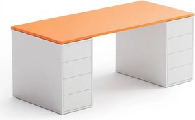 Biurko z przestrzenią do przechowywania BLOCK B03, 180x80 cm, biały/pomarańczowy