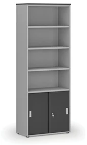 Szafa biurowa kombinowana PRIMO GRAY, drzwi przesuwne na 2 poziomach, 2128 x 800 x 420 mm, szary/grafit