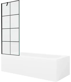 Mexen Vega wanna prostokątna 170 x 70 cm z obudową i parawanem 1-skrzydłowym 70 cm, czarny wzór - 550117077X9507007077