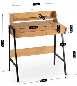 Małe Loftowe Biurko z Szufladami PERI 77 cm Dąb/Czarne Nowoczesne