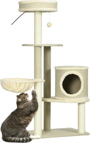 PawHut Drzewko dla kota z piłeczką do zabawy i drapakiem Przestrzeń do zabawy i odpoczynku Brązowy Beż Biały | Aosom PL