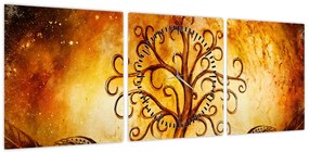 Naturalny abstrakcyjny obraz drzewa (z zegarem) (90x30 cm)