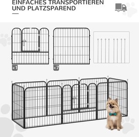 PawHut Wybieg dla szczeniąt metalowy z drzwiami konfigurowalny czarny 79x79cm | Aosom PL