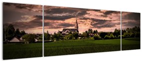 Obraz krajobrazu z kościołem (170x50 cm)