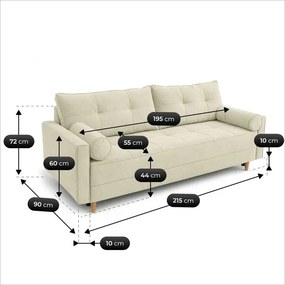 Sofa z Funkcją Spania LONAR Kremowa Nowoczesna