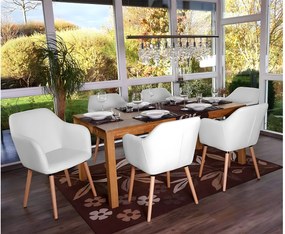 Krzesło do jadalni Vaasa T381 (zestaw 6 sztuk),  imitacja skóry, białe, jasne nogi