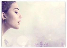 Obraz na szkle kobiety z lawendą (70x50 cm)