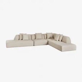 4-częściowa Modułowa Sofa Narożna Z Podwójną Leżanką Tapicerowaną Cardea Tkanina Bouclé W Kolorze Kremowo-beżowym - Sklum