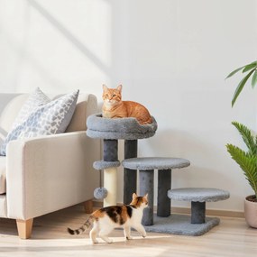 PawHut Drapak i schody dla kota, szeroka podstawa, materiał pluszowy, słupek do drapania z sizalu, szary