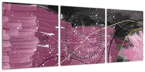 Obraz - Różowo - czarna abstrakcja (z zegarem) (90x30 cm)