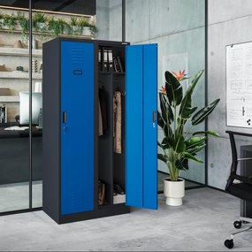 Szafka ubraniowa BHP antracytowo-niebieska: czterokomorowa KACPER, 800 x 1800 x 500 mm