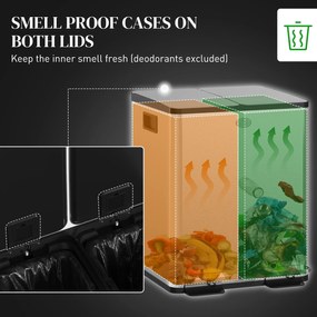 HOMCOM 2 x 20 L podwójny kosz na śmieci, otwieranie pedałem, łatwe czyszczenie, stal nierdzewna, plastik, srebrny | Aosom PL