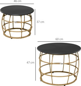 Outsunny Zestaw 2 Stolików Ogrodowych Boho Składane Odporność na Warunki Atmosferyczne Naturalny Ciemnoszary | Aosom PL