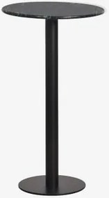 Wysoki, Okrągły Stolik Barowy Ø60 Cm Z Naturalnego Kamienia Xiren Zielony Marmur Big Flower - Czarny - Sklum