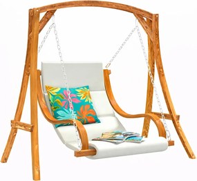 Drewniana huśtawka ogrodowa z poduszką S7-F33
